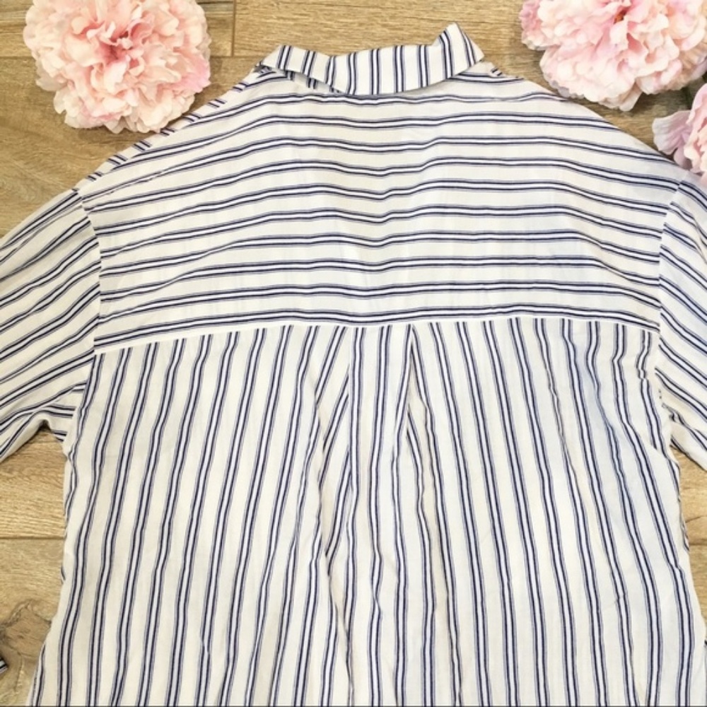 Lush Stripe High-Low Button-Down Tie Front Shirt S - Picture 5 of 8
